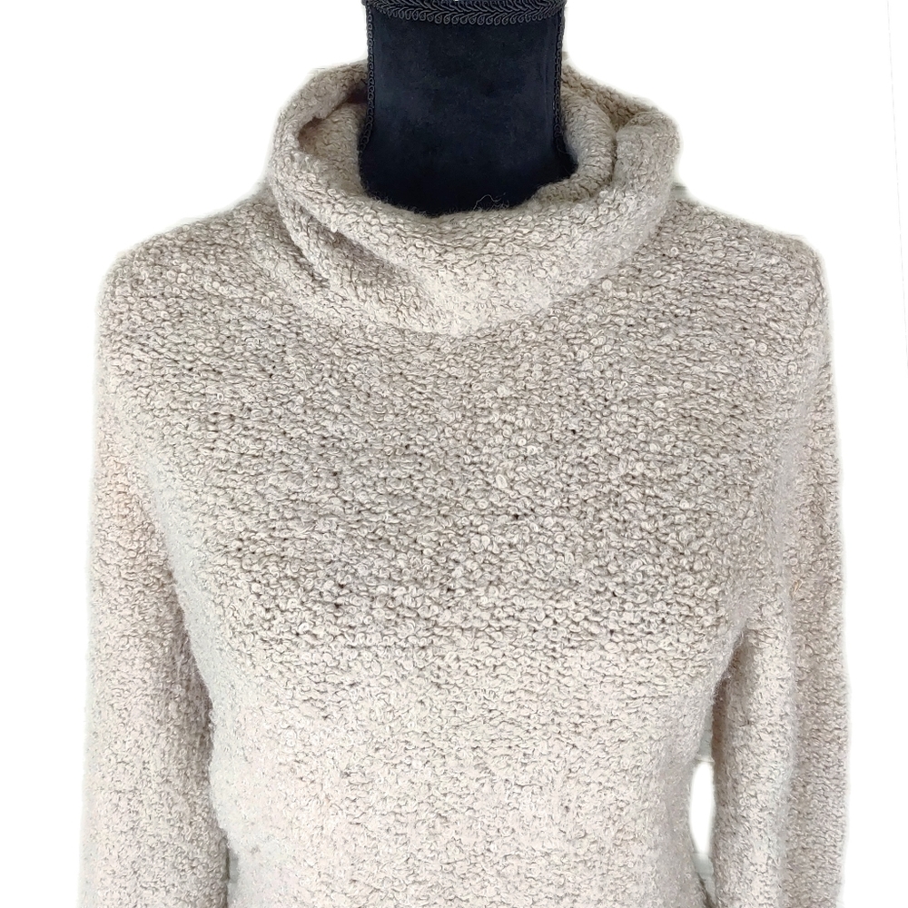 J.Crew Womens L Oatmeal Wool Mix Cowl Neck Flute Sleeves Sweater - Picture 2 of 6
